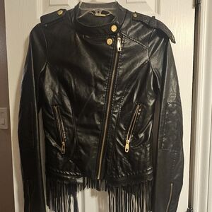 Steve Madden Black Leather Jacket with Fringe